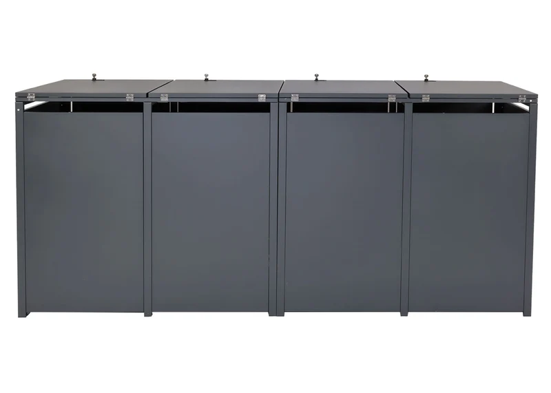 Abri pour 4 poubelles cache-poubelles extérieur extensible métal anthracite aspect bois cerisier foncé 04_0006999