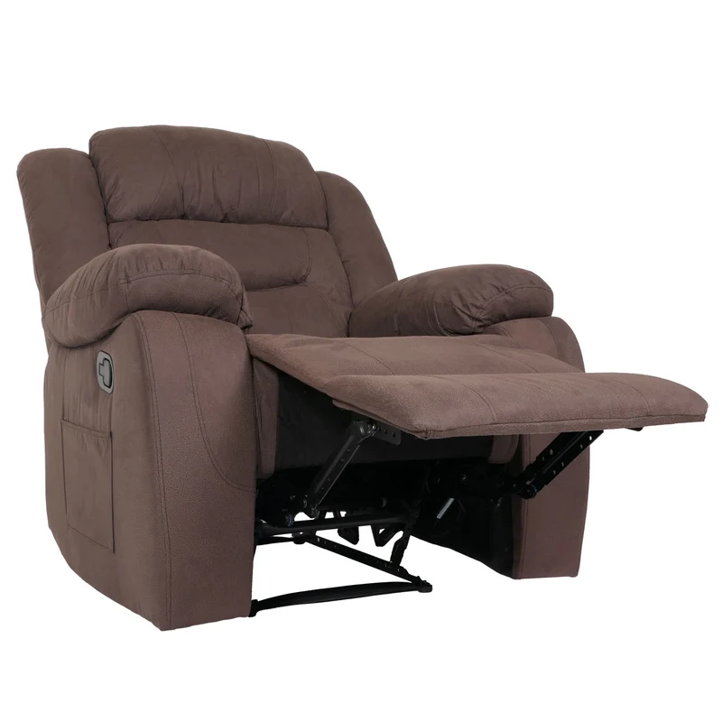 Fauteuil relax TV rembourrage extra épais dossier inclinable avec repose-pieds tissu effet daim marron structure en bois 04_0006887