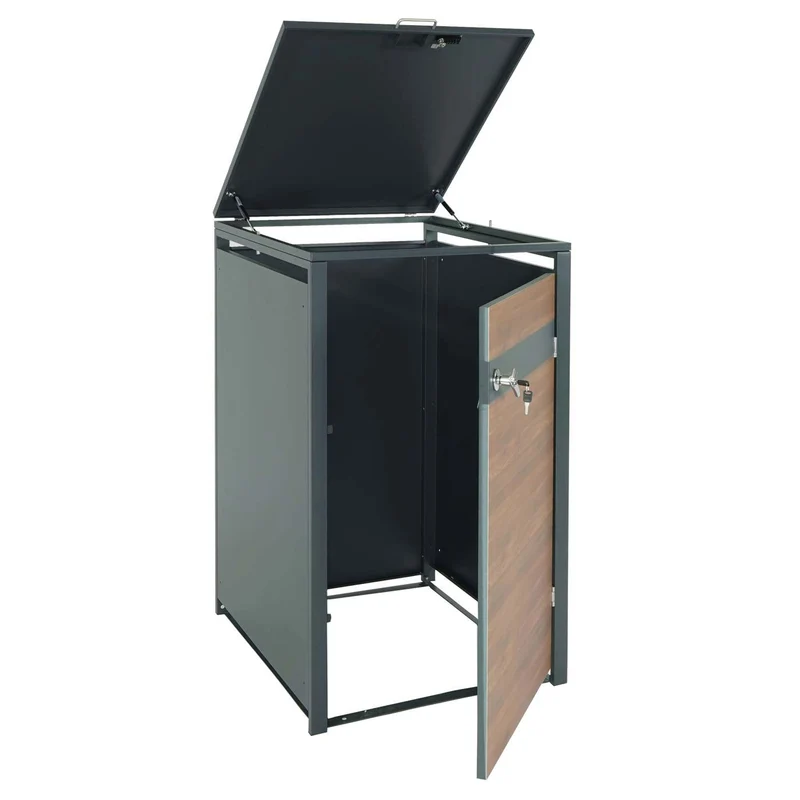 Cache-poubelles simple extensible 117 x 68 x 80 cm métal anthracite finition bois cerisier foncé 04_0005698