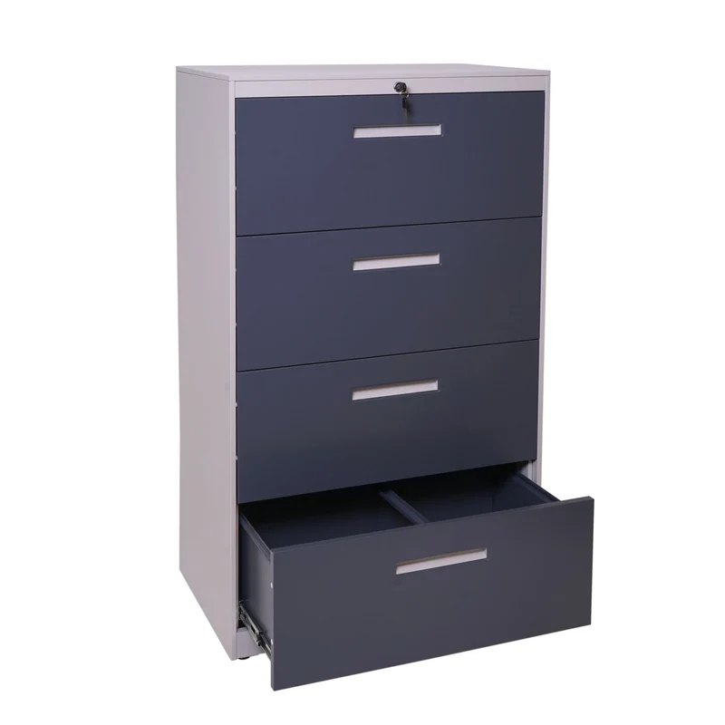 Armoire de bureau avec tiroirs verrouillables pour dossier A4 en acier gris 132x76x46cm 04_0001031