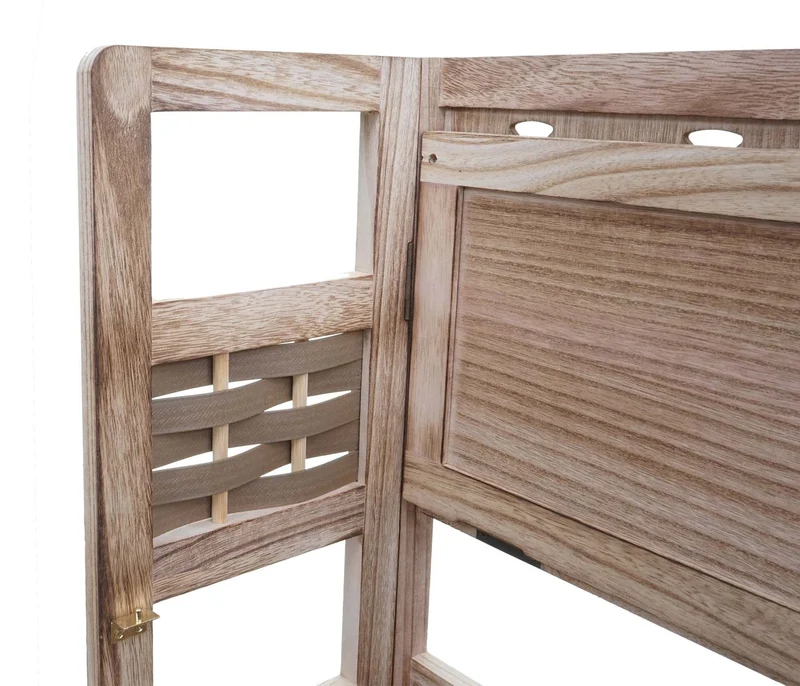 Etagère sur pied pliable 4 niveaux de rangement hauteur 110 cm polyrotin et MDF tresse marron 04_0006784