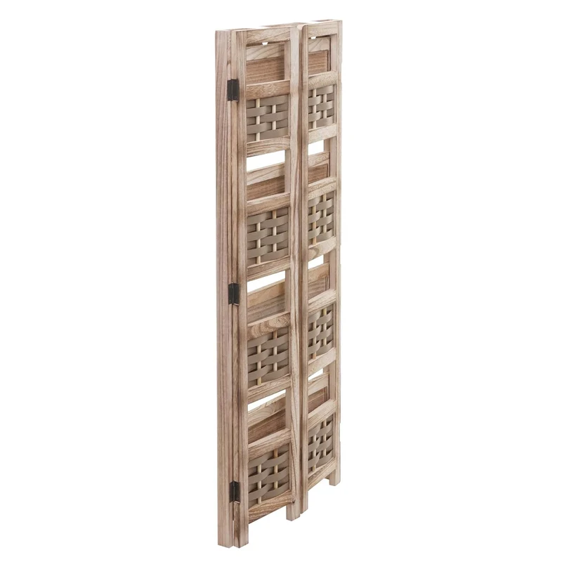 Etagère sur pied pliable 4 niveaux de rangement hauteur 110 cm polyrotin et MDF tresse marron 04_0006784