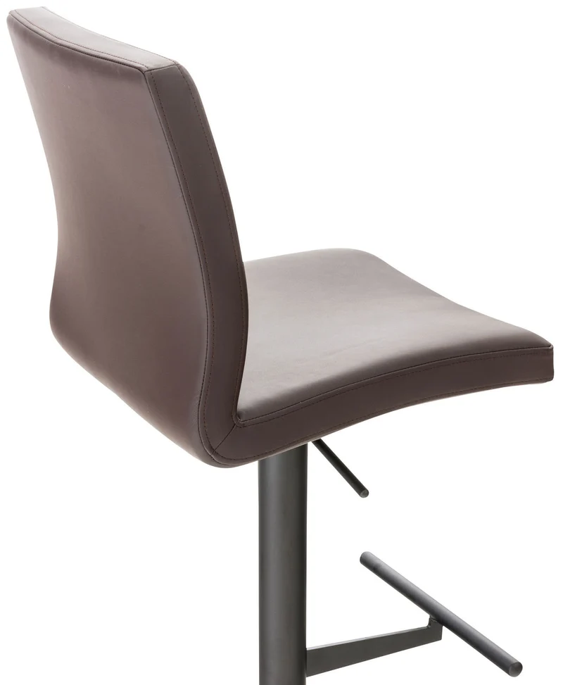 Tabouret de bar x1 réglable en hauteur et pivotant à 360° plateforme ronde en métal noir assise en PVC marron 10_0004570