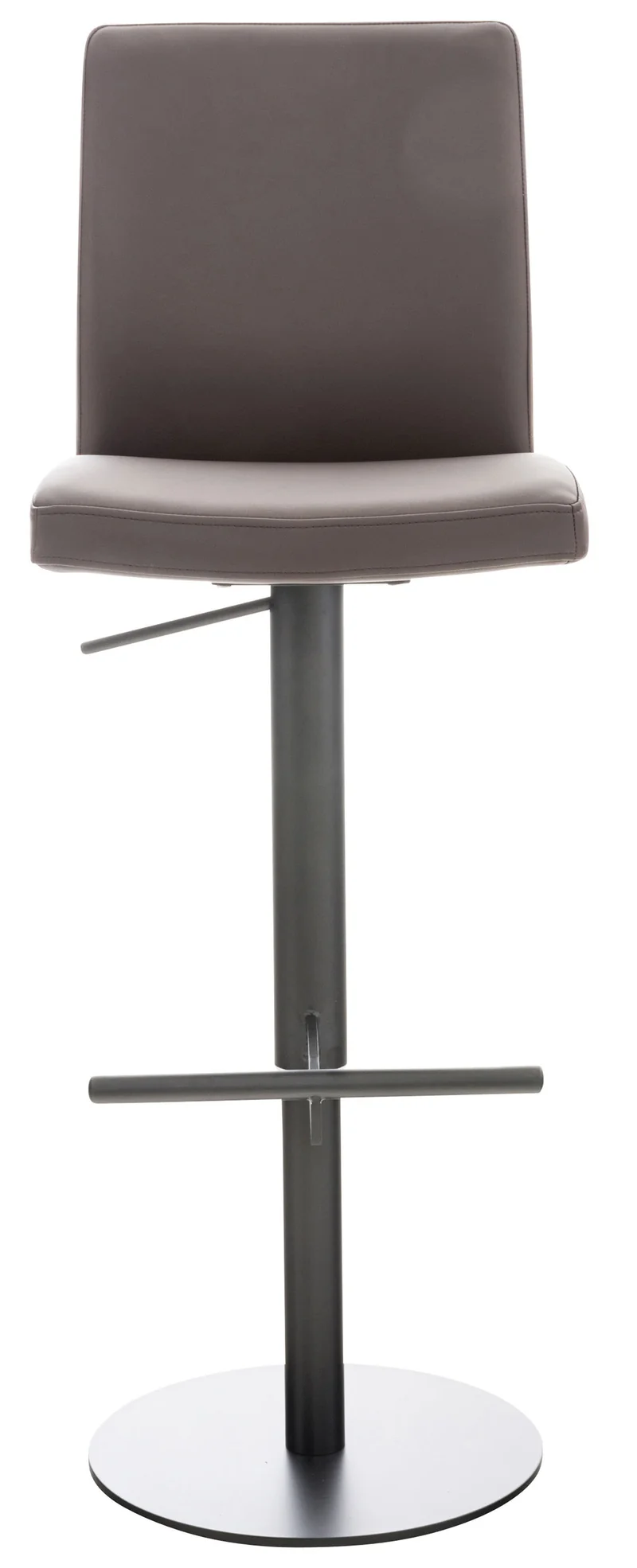 Tabouret de bar x1 réglable en hauteur et pivotant à 360° plateforme ronde en métal noir assise en PVC marron 10_0004570
