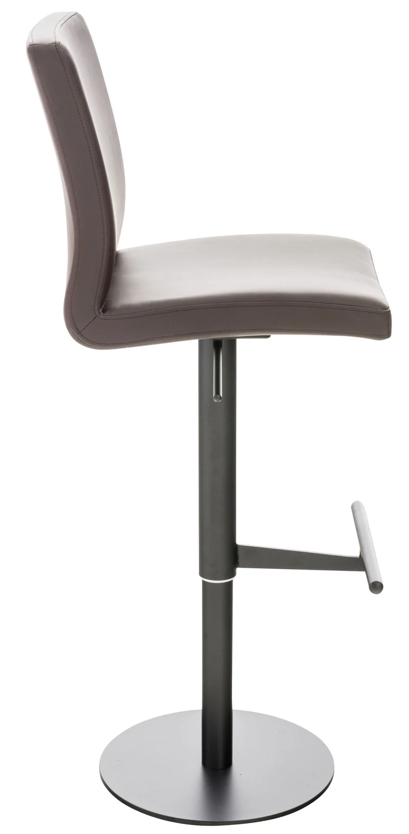 Tabouret de bar x1 réglable en hauteur et pivotant à 360° plateforme ronde en métal noir assise en PVC marron 10_0004570