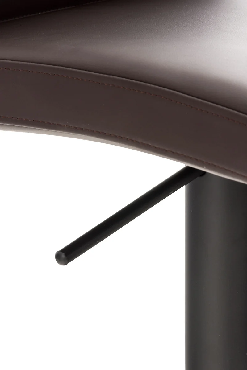 Tabouret de bar x1 réglable en hauteur et pivotant à 360° plateforme ronde en métal noir assise en PVC marron 10_0004570