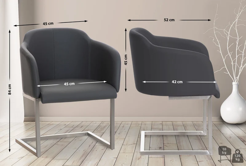 Chaise de salle à manger fauteuil visiteur design moderne en PVC gris et acier inoxydable 10_0001916