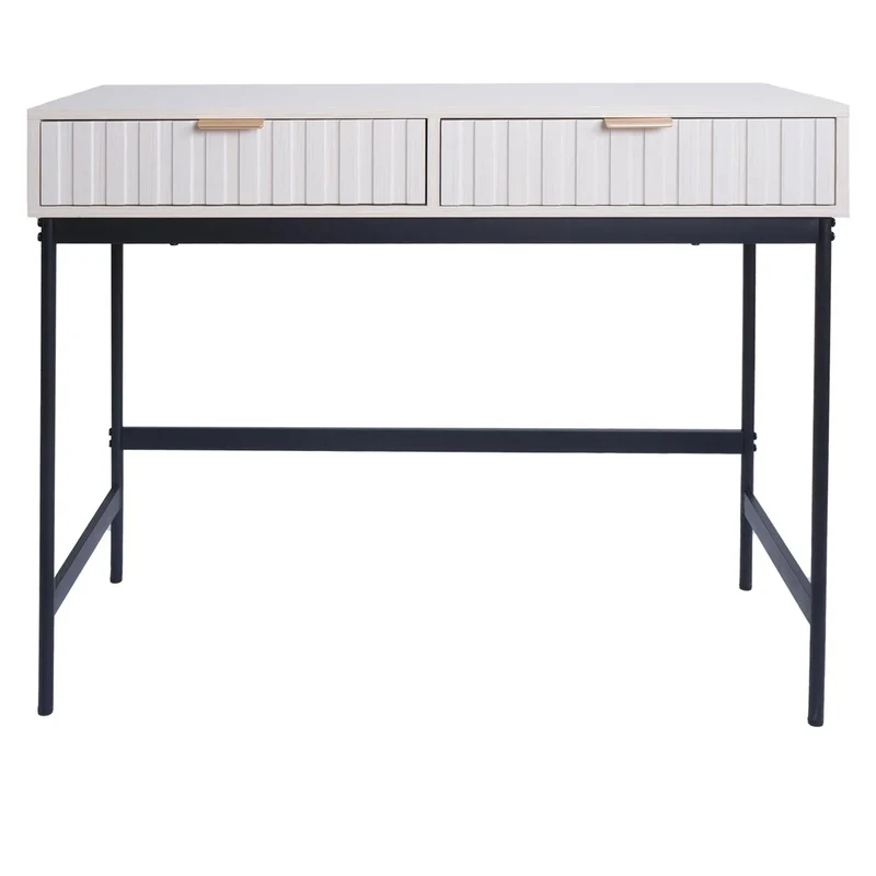 Table console table téléphone table d’appoint style industriel avec 2 tiroirs 85 x 100 x 40 cm mélaminé blanc et métal finition 04_0009272