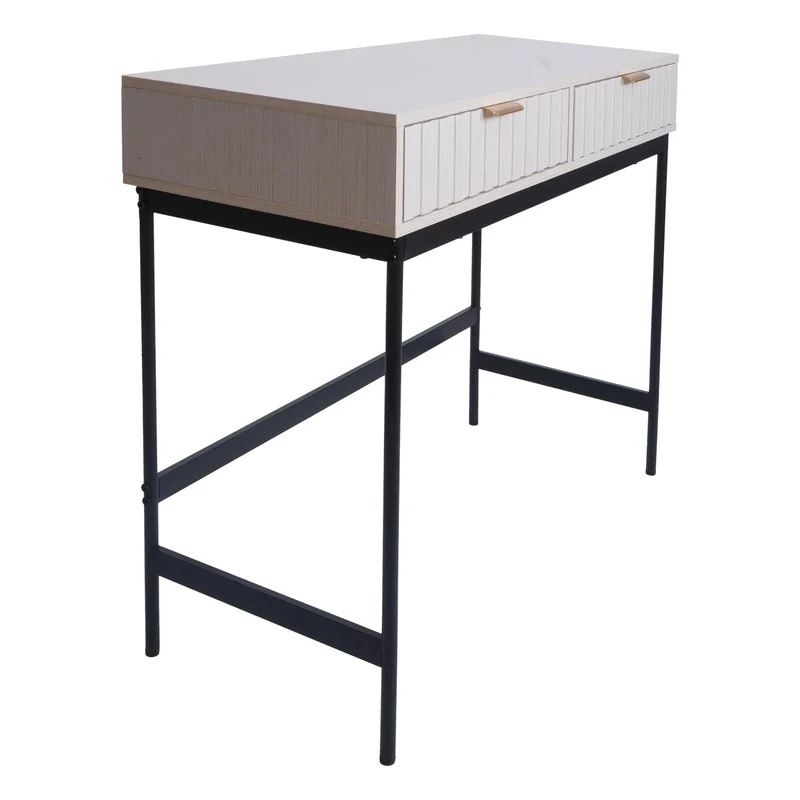 Table console table téléphone table d’appoint style industriel avec 2 tiroirs 85 x 100 x 40 cm mélaminé blanc et métal finition 04_0009272