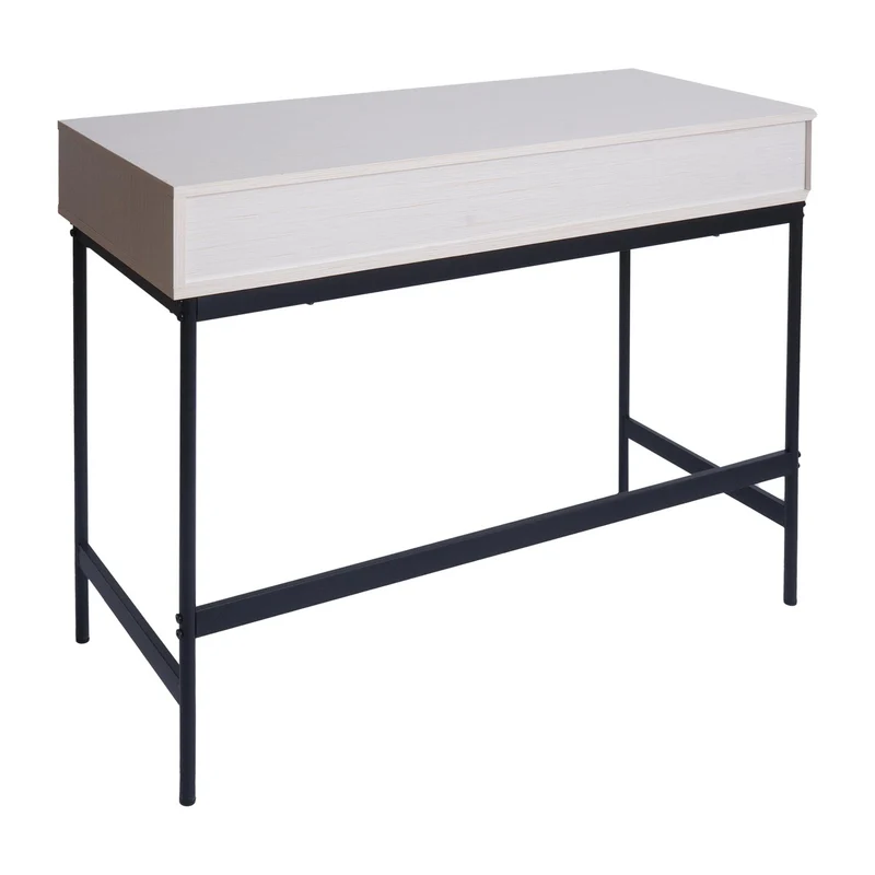 Table console table téléphone table d’appoint style industriel avec 2 tiroirs 85 x 100 x 40 cm mélaminé blanc et métal finition 04_0009272