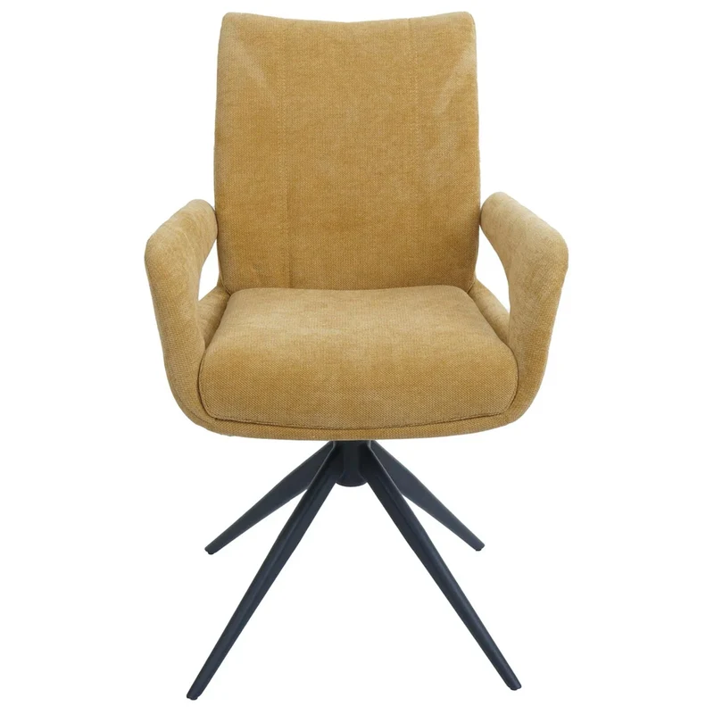 Chaise de salle à manger pivotante moderne accoudoirs enveloppants 90 x 60 x 60 cm confort d'assise ergonomique en tissu chenille jaune 04_0009334
