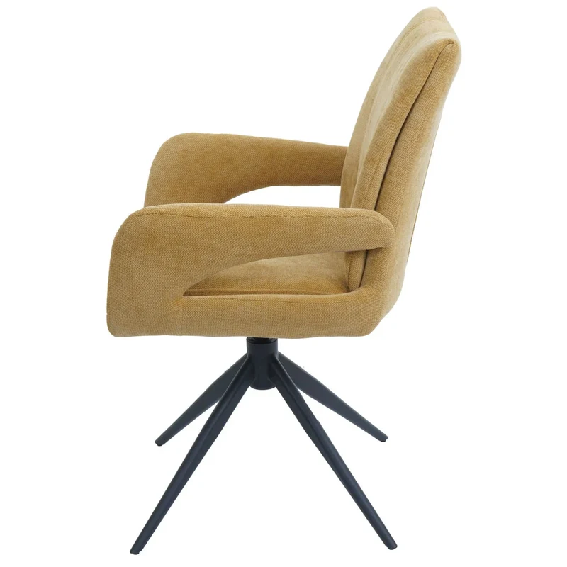 Chaise de salle à manger pivotante moderne accoudoirs enveloppants 90 x 60 x 60 cm confort d'assise ergonomique en tissu chenille jaune 04_0009334