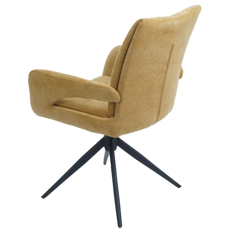 Chaise de salle à manger pivotante moderne accoudoirs enveloppants 90 x 60 x 60 cm confort d'assise ergonomique en tissu chenille jaune 04_0009334
