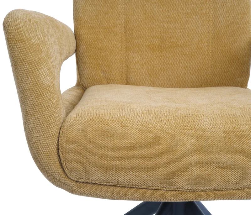 Chaise de salle à manger pivotante moderne accoudoirs enveloppants 90 x 60 x 60 cm confort d'assise ergonomique en tissu chenille jaune 04_0009334