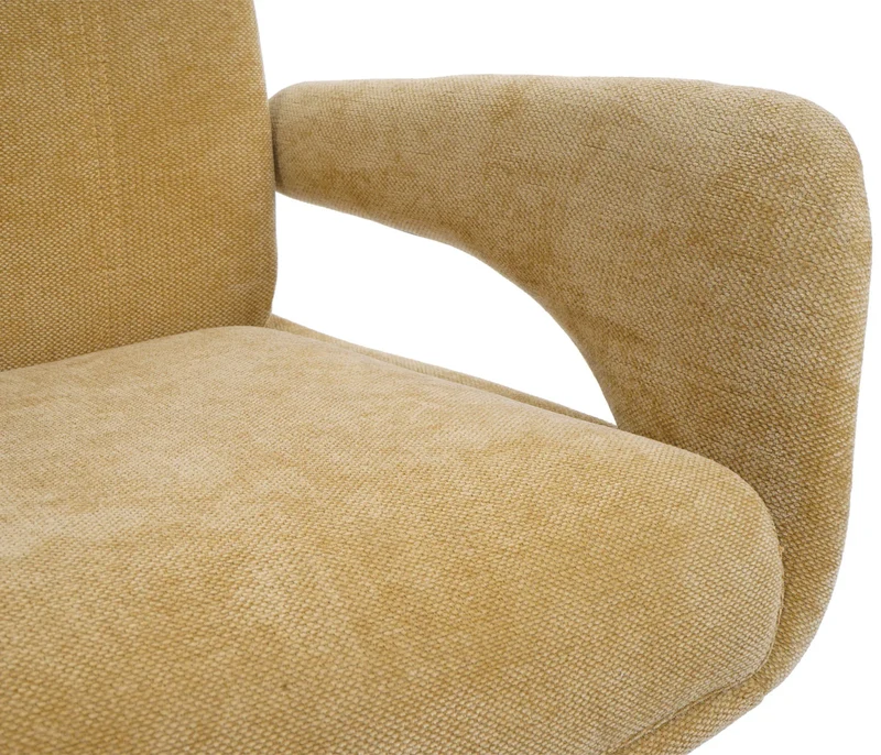 Chaise de salle à manger pivotante moderne accoudoirs enveloppants 90 x 60 x 60 cm confort d'assise ergonomique en tissu chenille jaune 04_0009334
