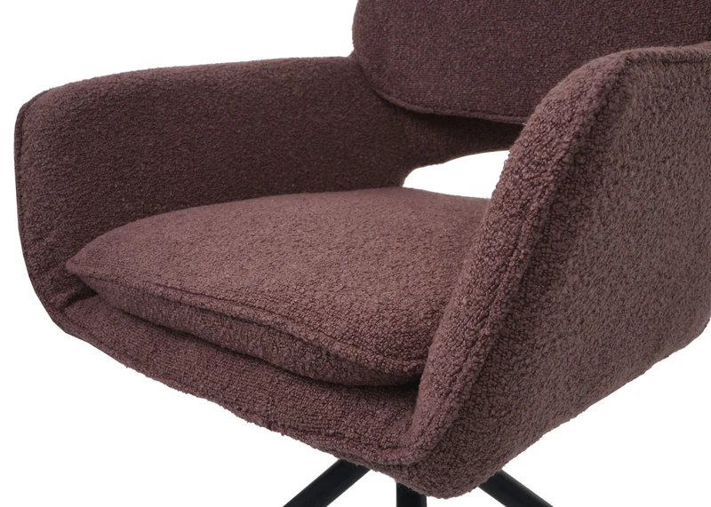 Lot de 2 chaises de salle à manger pivotante 180° avec retour automatique tissu bouclé brun clair piètement en forme de trépied fer noir 04_0009971
