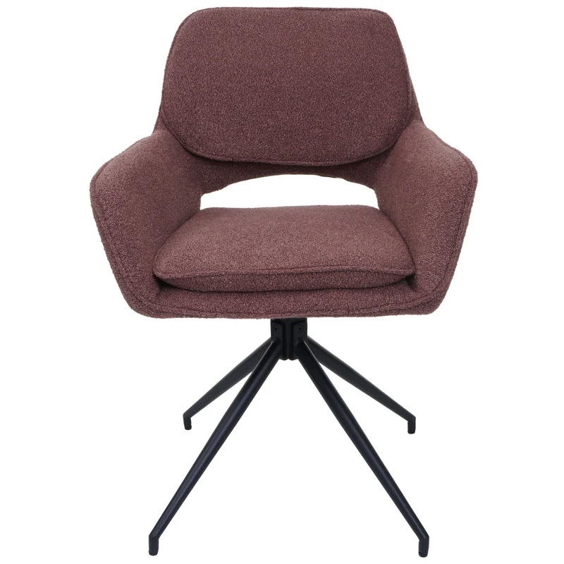 Lot de 2 chaises de salle à manger pivotante 180° avec retour automatique tissu bouclé brun clair piètement en forme de trépied fer noir 04_0009971