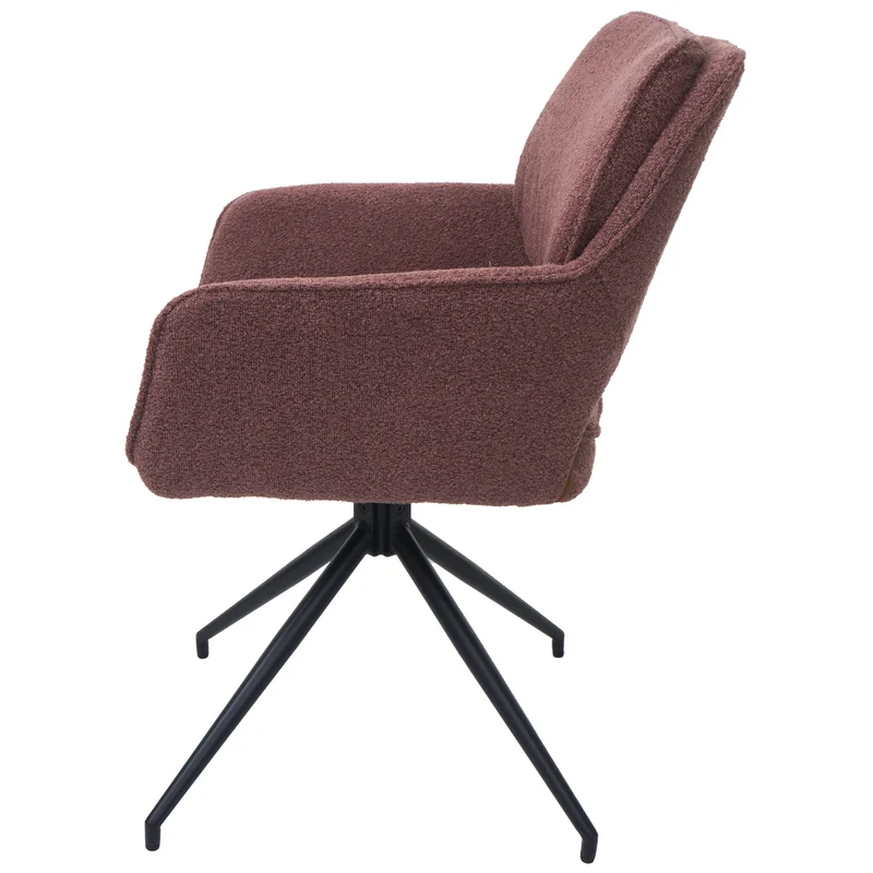 Lot de 2 chaises de salle à manger pivotante 180° avec retour automatique tissu bouclé brun clair piètement en forme de trépied fer noir 04_0009971