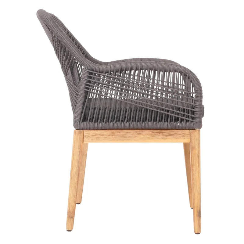 Lot de 2 chaises de jardin moderne résistant aux intempériese en bois d’acacia dossier arrondi en corde tressée gris coussin gris 04_0010099