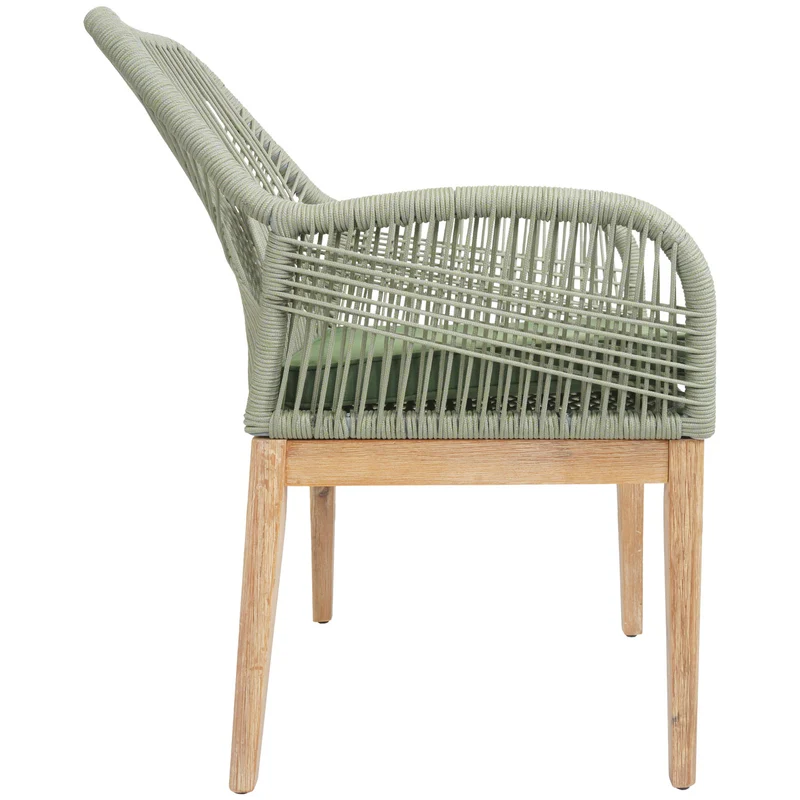 Chaise de jardin moderne résistant aux intempériese en bois d’acacia dossier arrondi en corde tressée vert coussin vert 04_0009625