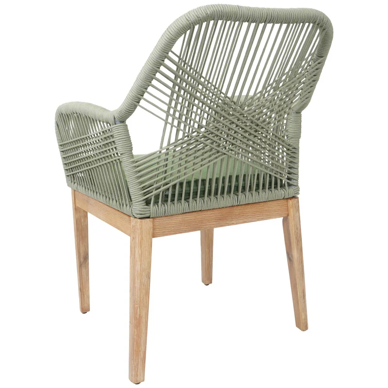 Chaise de jardin moderne résistant aux intempériese en bois d’acacia dossier arrondi en corde tressée vert coussin vert 04_0009625