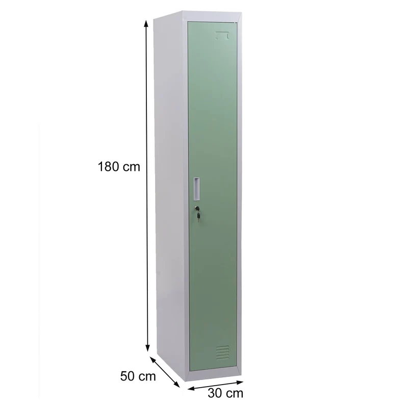 Casier armoire à vêtements avec tringle à vêtements et miroir 180 x 30 x 50 cm en métal menthe 04_0010937