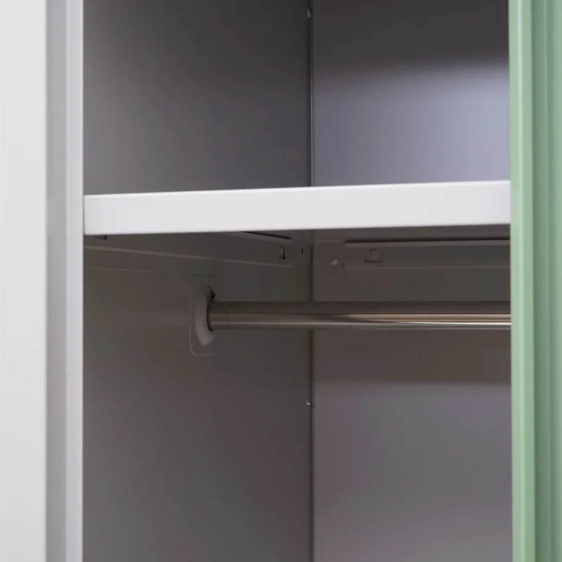 Casier armoire à vêtements avec tringle à vêtements et miroir 180 x 30 x 50 cm en métal menthe 04_0010937