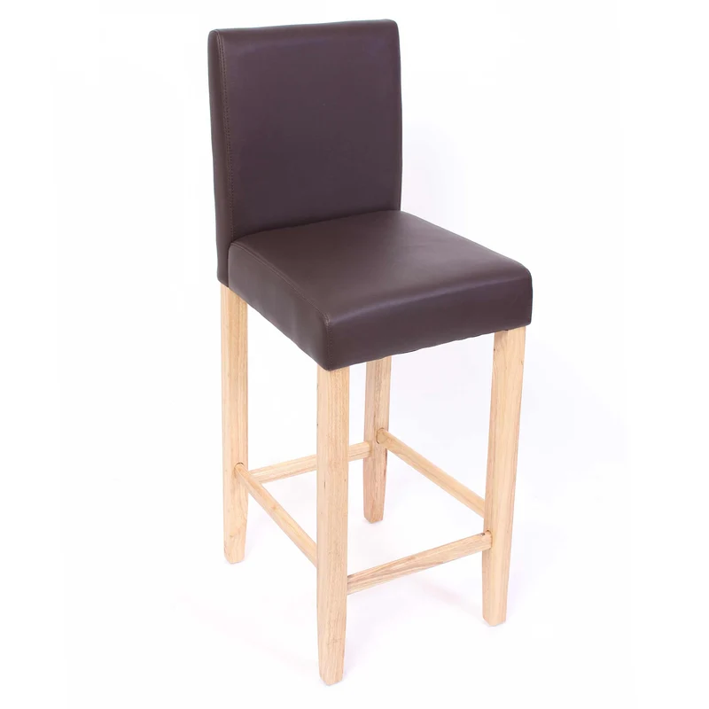 Lot de 2 tabourets de bar avec dossier et repose-pieds assise en cuir véritable marron pieds en bois massif clairs 04_0011534