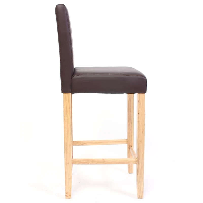 Lot de 2 tabourets de bar avec dossier et repose-pieds assise en cuir véritable marron pieds en bois massif clairs 04_0011534