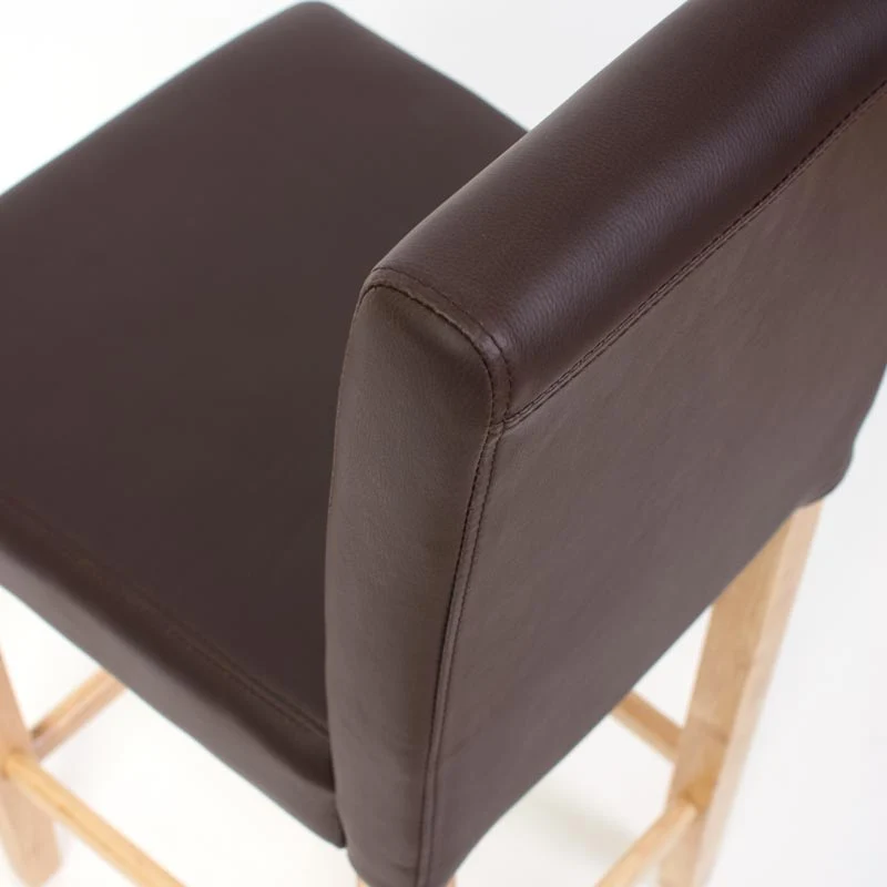 Lot de 2 tabourets de bar avec dossier et repose-pieds assise en cuir véritable marron pieds en bois massif clairs 04_0011534