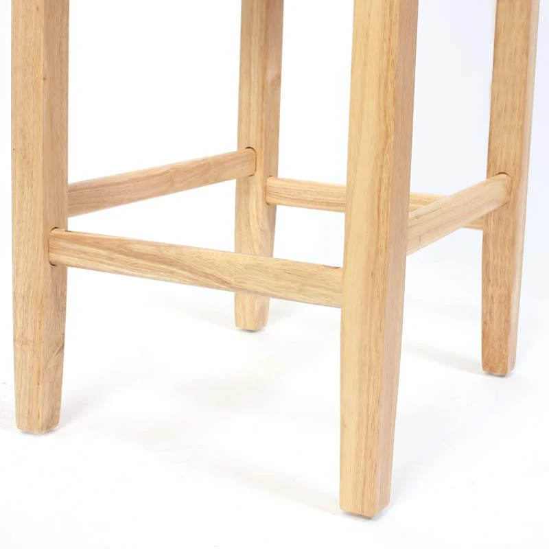 Lot de 2 tabourets de bar avec dossier et repose-pieds assise en cuir véritable marron pieds en bois massif clairs 04_0011534
