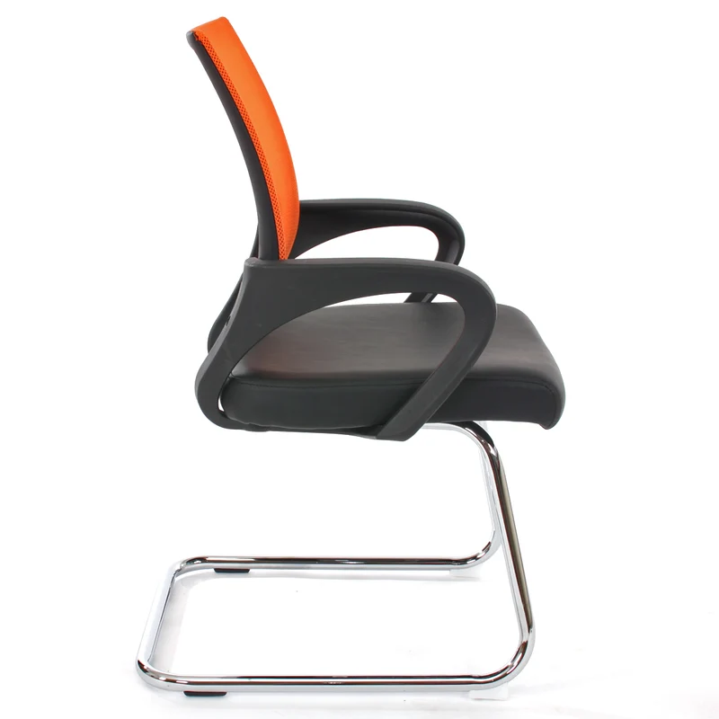 Lot de 2 chaises de conférence visiteur design avec piètement luge dossier ergonomique en maille respirante orange et assise en similicuir structure chromée 04_0011436