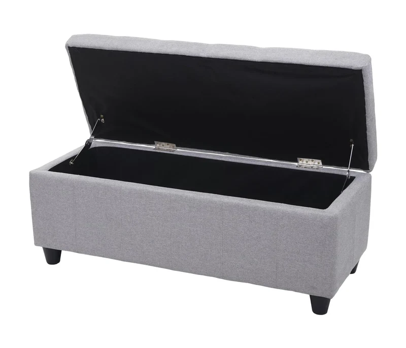 Banquette coffre de rangement avec assise rembourrée 45 x 114 x 45 cm en tissu gris clair 04_0010868