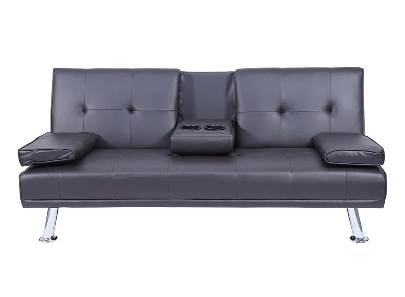 Canapé 3 places convertible avec porte-gobelets rabattables dossier réglable 166 x 97 cm similicuir marron 04_0010967