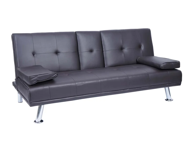 Canapé 3 places convertible avec porte-gobelets rabattables dossier réglable 166 x 97 cm similicuir marron 04_0010967