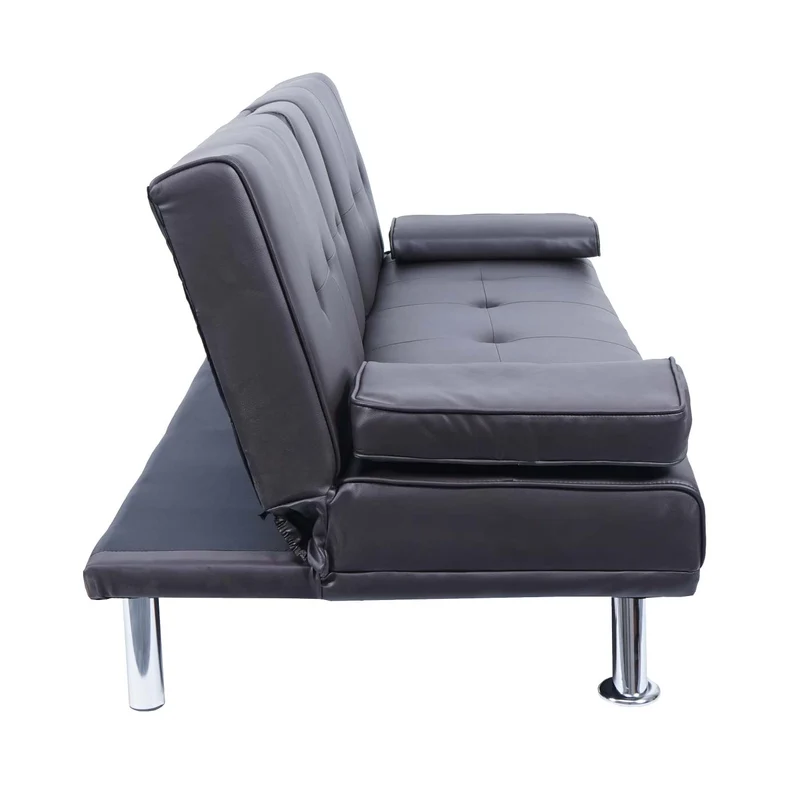 Canapé 3 places convertible avec porte-gobelets rabattables dossier réglable 166 x 97 cm similicuir marron 04_0010967