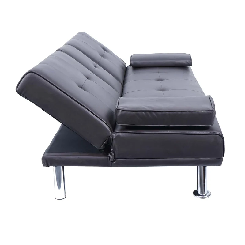Canapé 3 places convertible avec porte-gobelets rabattables dossier réglable 166 x 97 cm similicuir marron 04_0010967