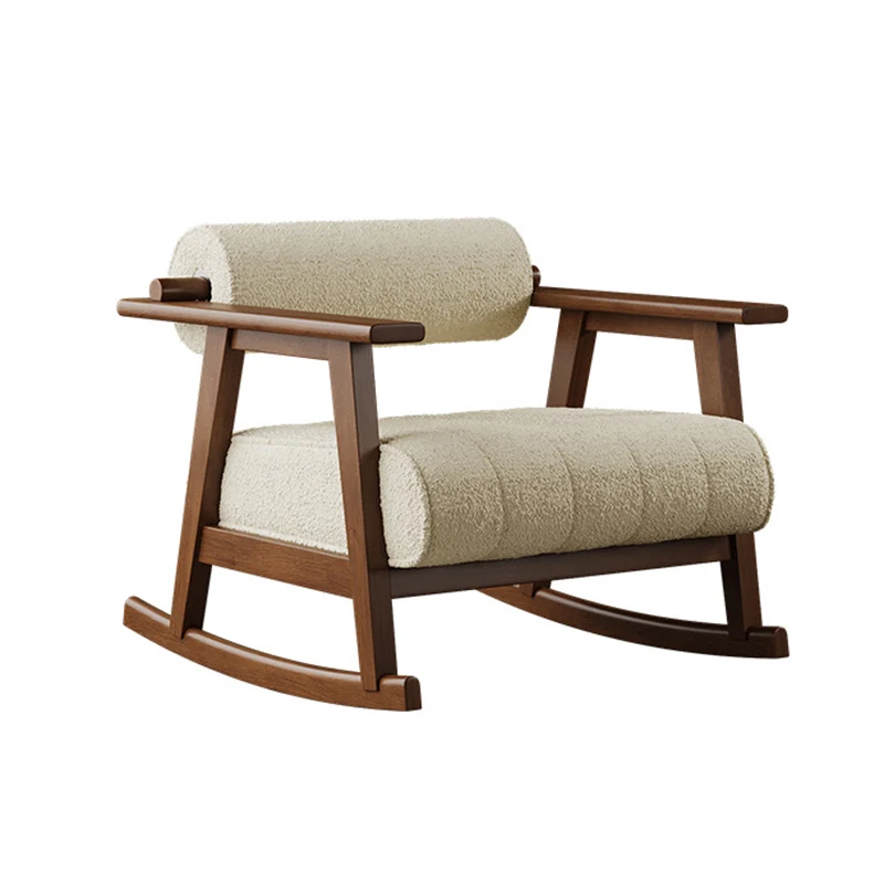 Contemporary Retro A-Shape Cylindrical Oak Wood Corduroy Sherpa Fabric Sponge Accent Chair Backrest Armrest For Living Room