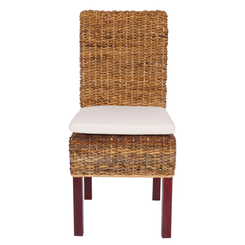 Lot de 2 chaises de salle à manger en tressage de feuilles de bananier pieds en acajou avec coussins 04_0011571
