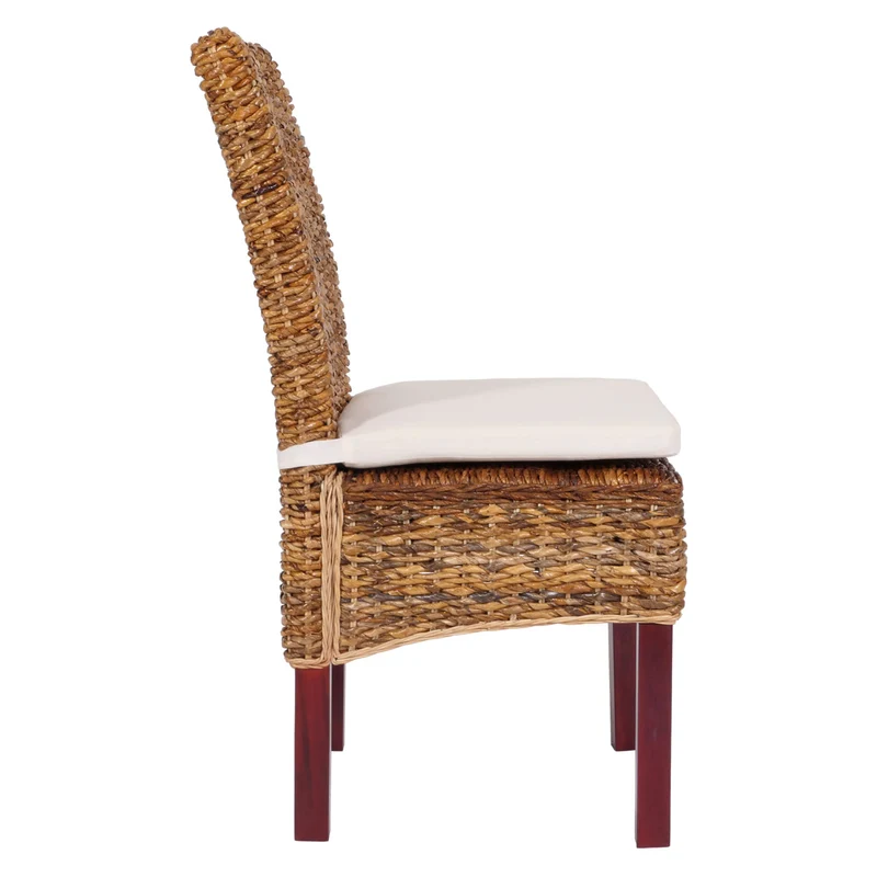 Lot de 2 chaises de salle à manger en tressage de feuilles de bananier pieds en acajou avec coussins 04_0011571