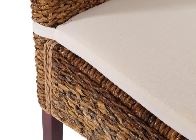 Lot de 2 chaises de salle à manger en tressage de feuilles de bananier pieds en acajou avec coussins 04_0011571