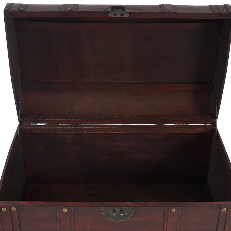 Coffre en bois style antique malle décorative ronde 30 x 57 x 29 cm style colonial 04_0011469