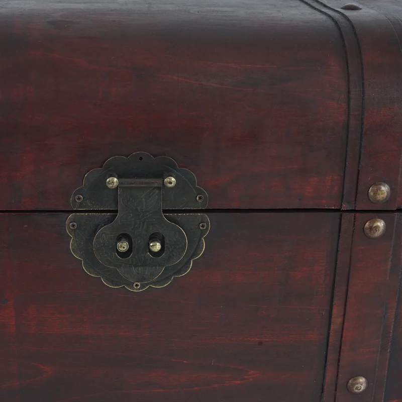 Coffre en bois style antique malle décorative ronde 30 x 57 x 29 cm style colonial 04_0011469