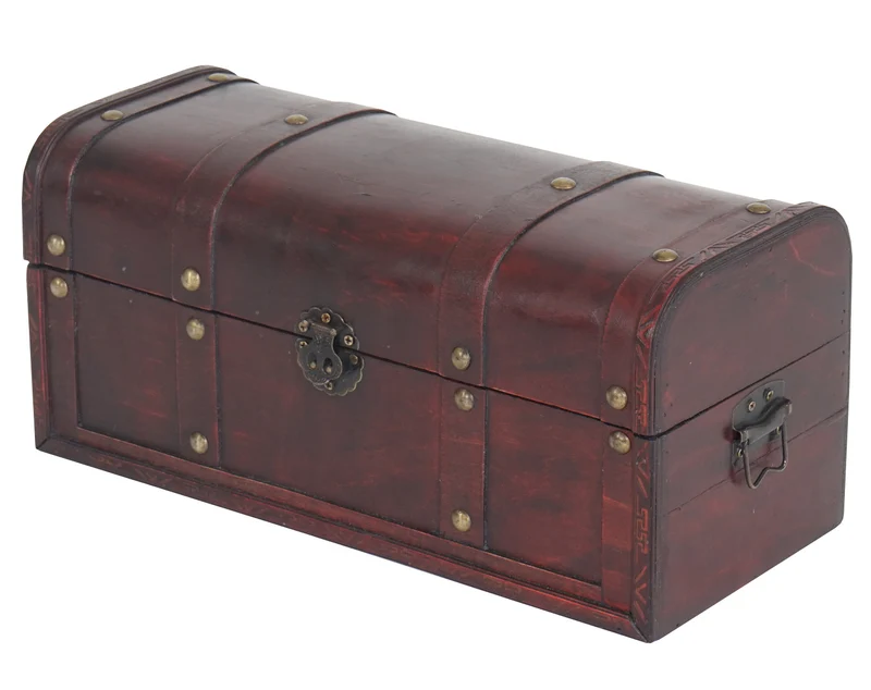 Coffre en bois style antique malle décorative ronde 30 x 57 x 29 cm style colonial 04_0011469