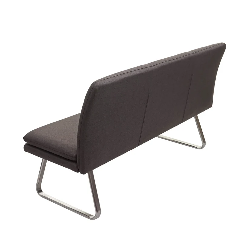 Banc de salle à manger rembourré avec dossier tissu gris-brun et pieds en acier inoxydable brossé 04_0010903