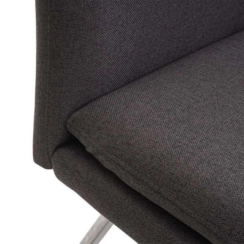Banc de salle à manger rembourré avec dossier tissu gris-brun et pieds en acier inoxydable brossé 04_0010903