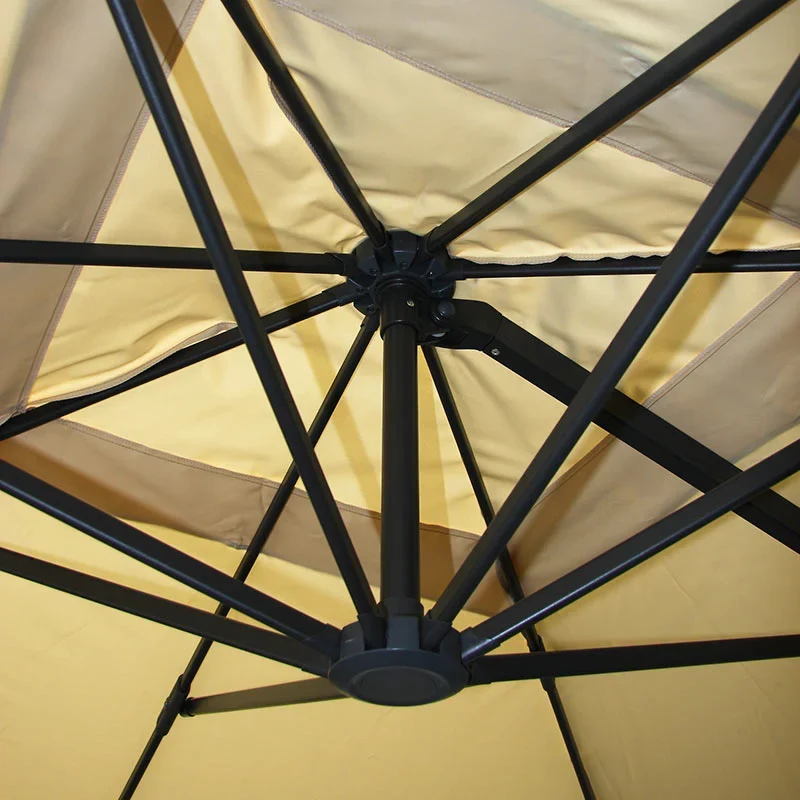 Parasol déporté 3,5 x 3,5 m Ø env. 4,95 m aluminium et polyester crème avec pied modulable 04_0011244