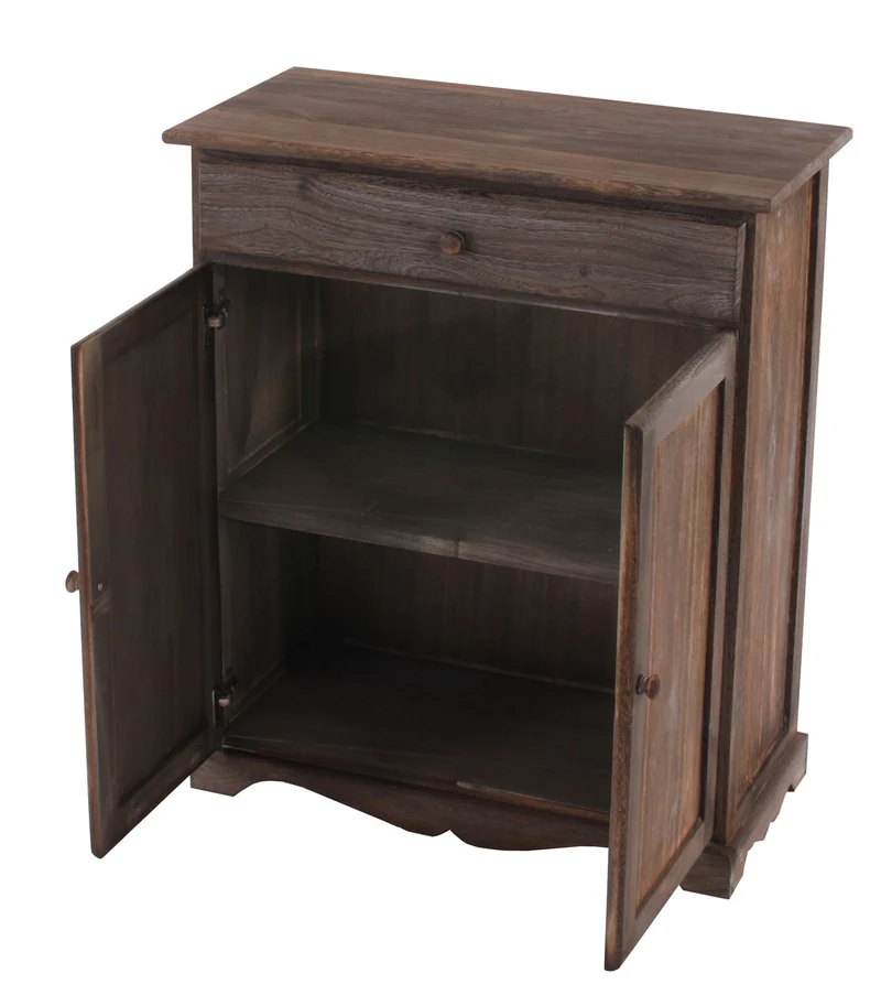 Commode vintage style shabby chic meuble de rangement en bois de paulownia marron avec tiroir et étagères, 78 x 66 x 33 cm 04_0011440