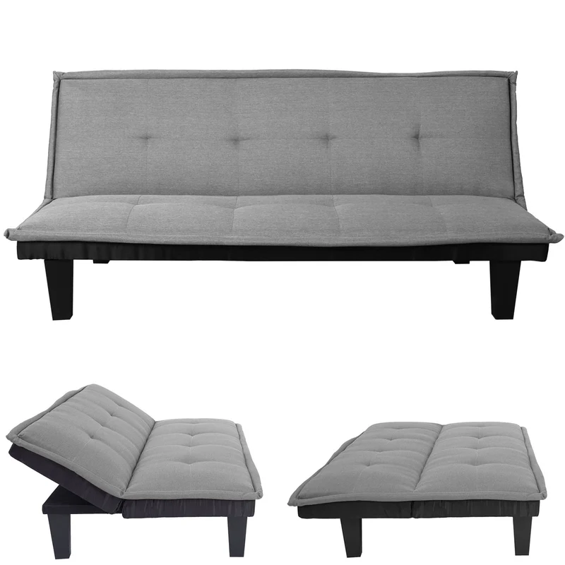 Canapé convertible 3 places canapé-lit pliable avec dossier réglable 170 x 100 cm tissu gris clair 04_0011168