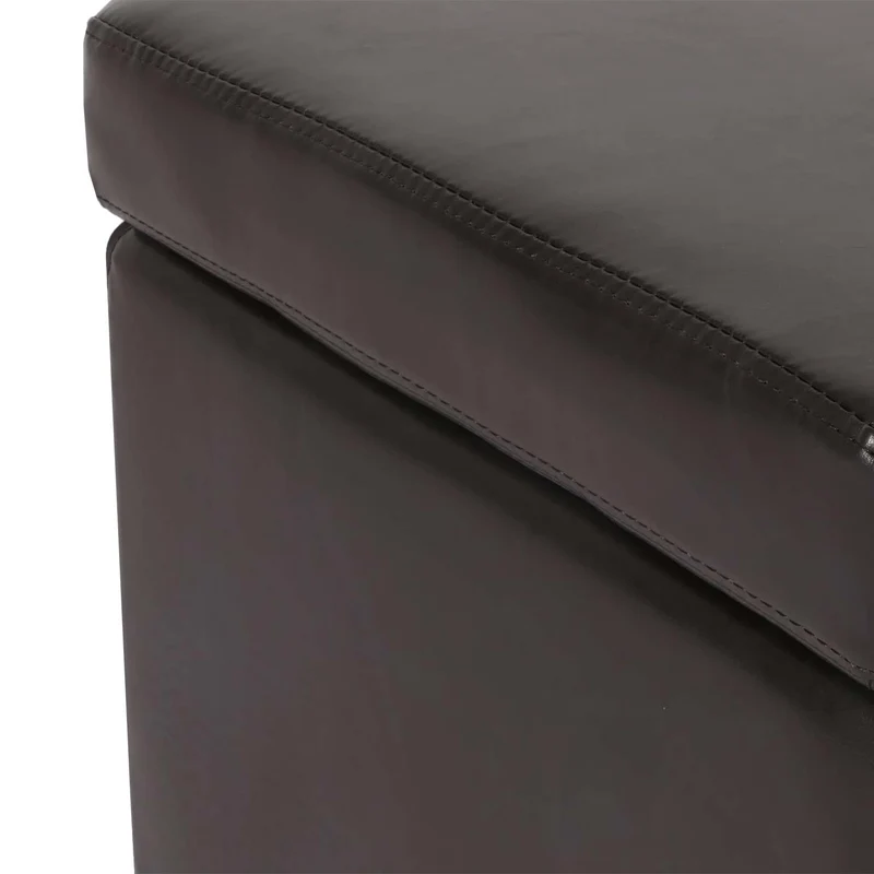 Pouf coffre cube de rangement avec couvercle cuir et similicuir marron 45 x 44 x 44 cm 04_0011599